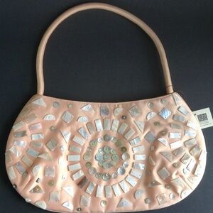 Peach Fabric Purse Mother of Pearl Buttons